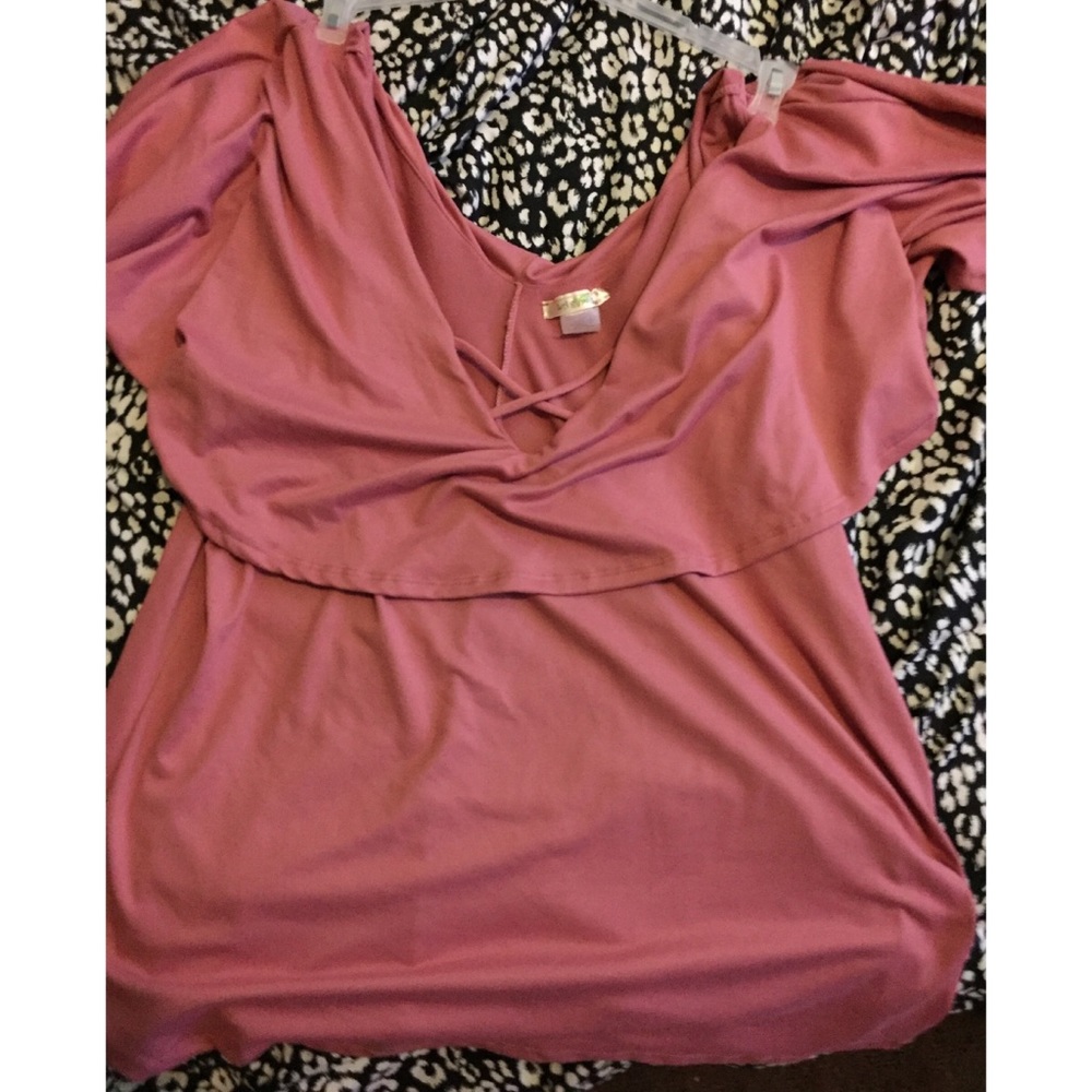 LA Gypsy Plus Pink/Salmon Off Shoulder Top